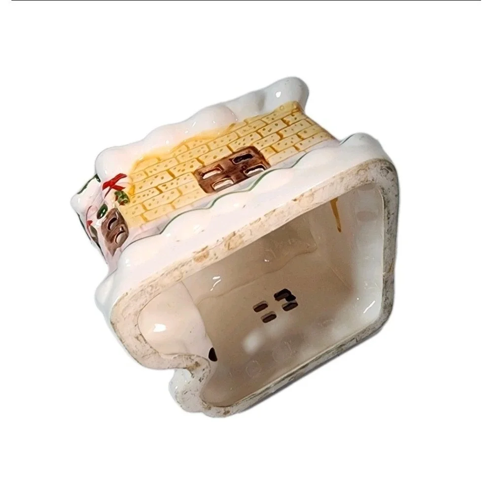 Ceramic Snow Covered Christmas House Village Decor Tealight Holder‎